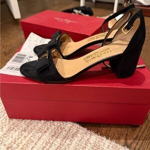 Salvatore Ferragamo Black Suede Block Heel Sandals